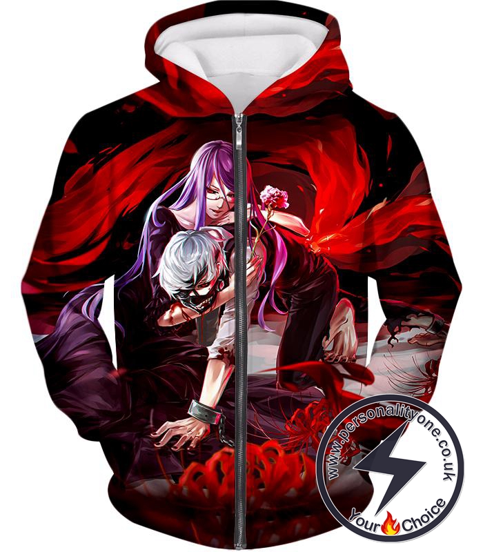 Tokyo Ghoul Tokyo Ghoul Two Souls Rize and Kaneki Amazing Anime Graphic Zip Up Hoodie